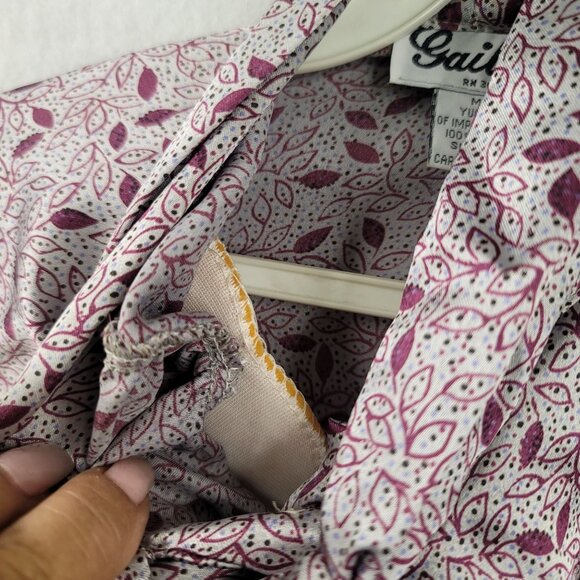 80s Size 8 Flowy Neck Tie Leaf Print Blouse Feminine Romantic Dainty Whimsical - Picture 7 of 12